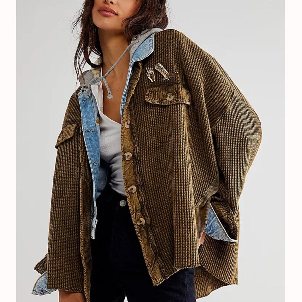 Brand NWOT Free People One scout jacket green army, oversized, size XS bust 27”